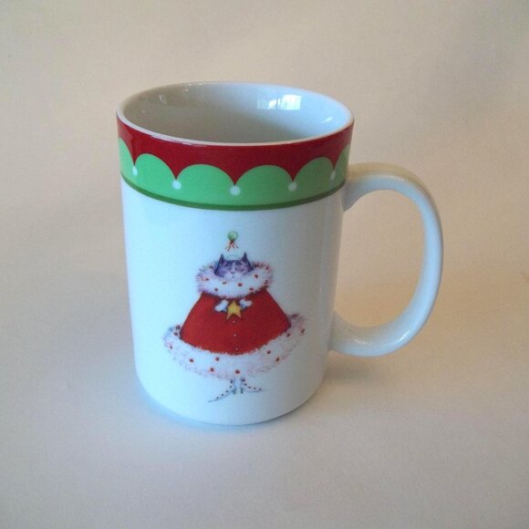 Department 56 Christmas Krinkles Santa Cat Mug by Patience Brewster, 16 oz - Picture 1 of 4